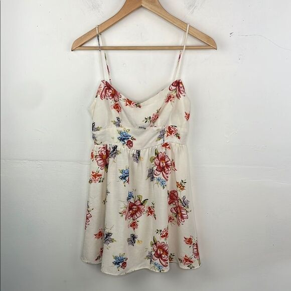 Zara Ecru Floral Print Mini Dress Floral Spaghetti Strap Dress size Medium - Picture 1 of 13